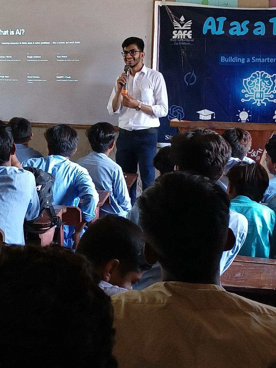 0xAsharib's tweet photo. AI as a Mentor, not a Typist. 

I was recently invited to (Bandhi City) to conduct sessions on this topic at 3 different schools &amp; colleges.

Alhamdulillah! had an awesome experience teaching students in remote areas how to use AI in education to enhance their learning &amp; careers. https://t.co/2VvmITmqcT