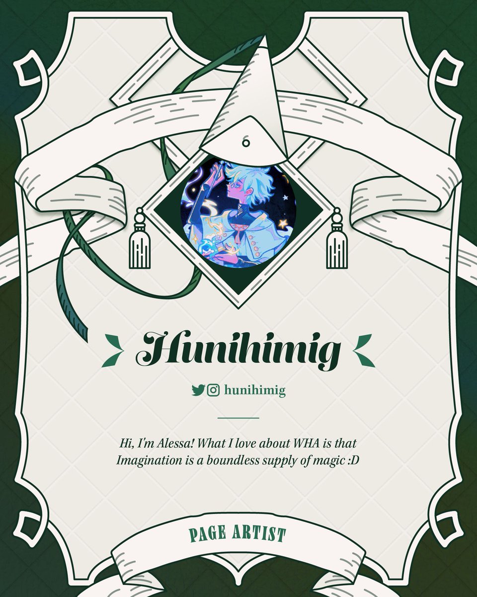whaspellbook's tweet photo. ✶APPRENTICE SPOTLIGHT✶

Welcome Page Artist @hunihimig to the atelier! Between wingcloaks soaring over open fields and Dagda watching from afar, Hunihimig’s cozy magic is sure to warm every witch’s heart.

#WHA #Δ帽子 #WitchHatAtelier #WSZcontributors https://t.co/Ss1CO85BwP