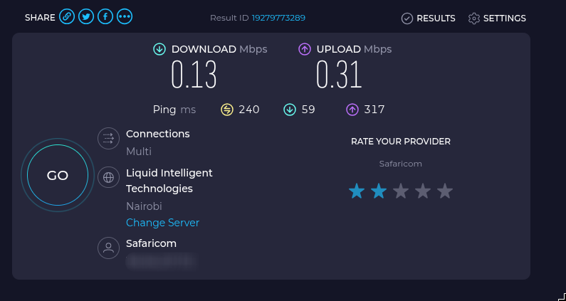 mutaician's tweet photo. hey @Safaricom_Care @SafaricomPLC 

Whats wrong with your internet?,  from 50mbps to barely 0.13mbps. 
I am using the 5g wireless router EG3065M https://t.co/8BvrXYwE5n