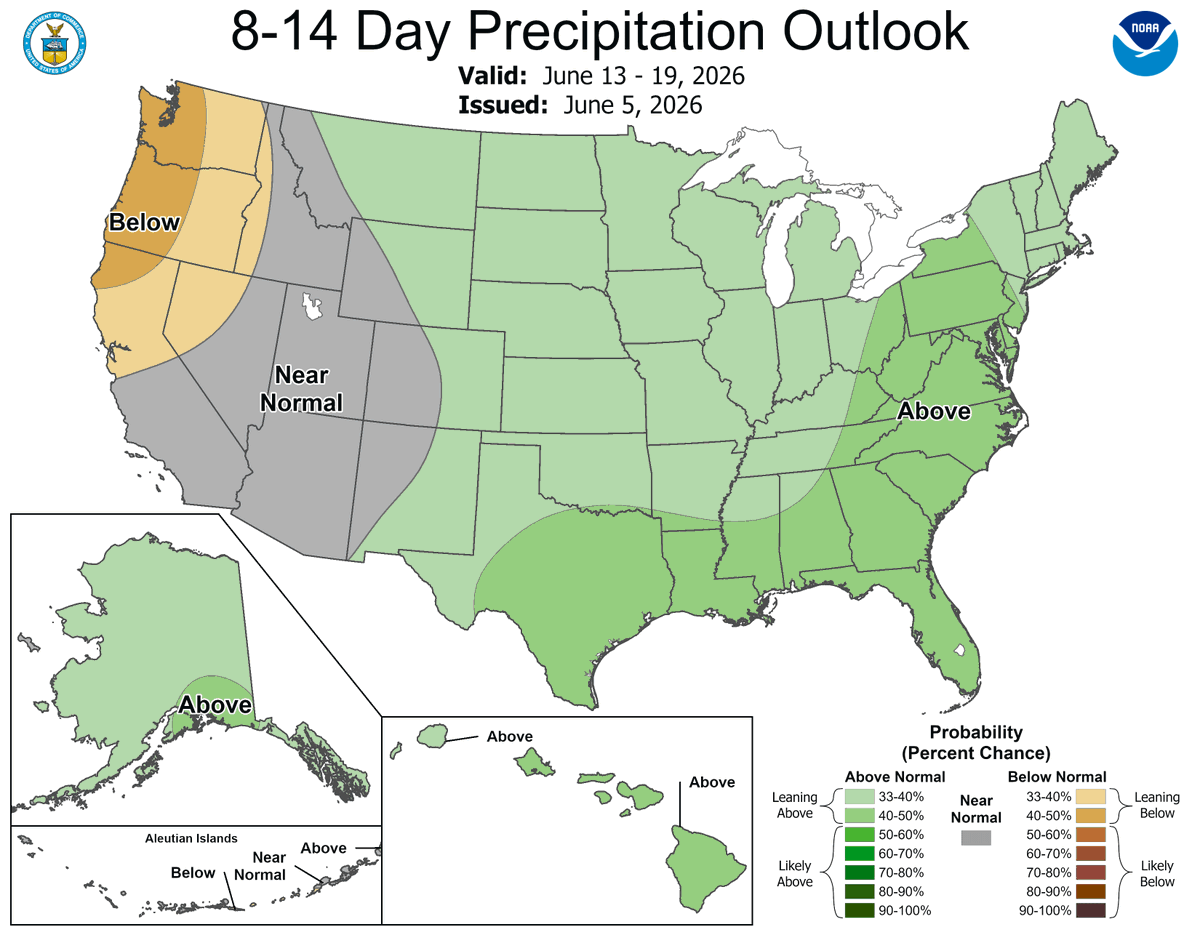 NWSGSP's tweet photo. A more active pattern may develop later next week and continue through mid-June, resulting in potentially above-normal precipitation across the region.

#ncwx #scwx #gawx https://t.co/TPAV4jIsBu
