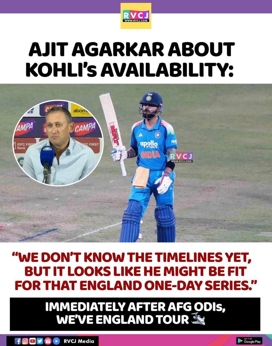 RVCJ_FB's tweet photo. Ajit Agarkar about Virat Kohli's availability.. https://t.co/QfF4HZFJwC