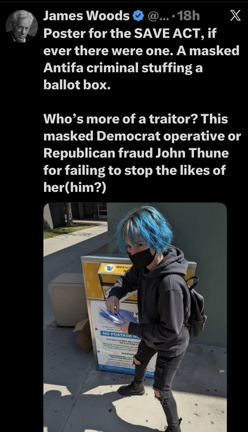 BelannF's tweet photo. WHO IS THE BIGGEST FRAUD - IS IT JOHN THUNE AND HIS BFFs IN THE SENATE OR THIS ANTIFA MEMBER WHO IS STAFFING THE BALLOT BOX! https://t.co/6TR2D5EyuM