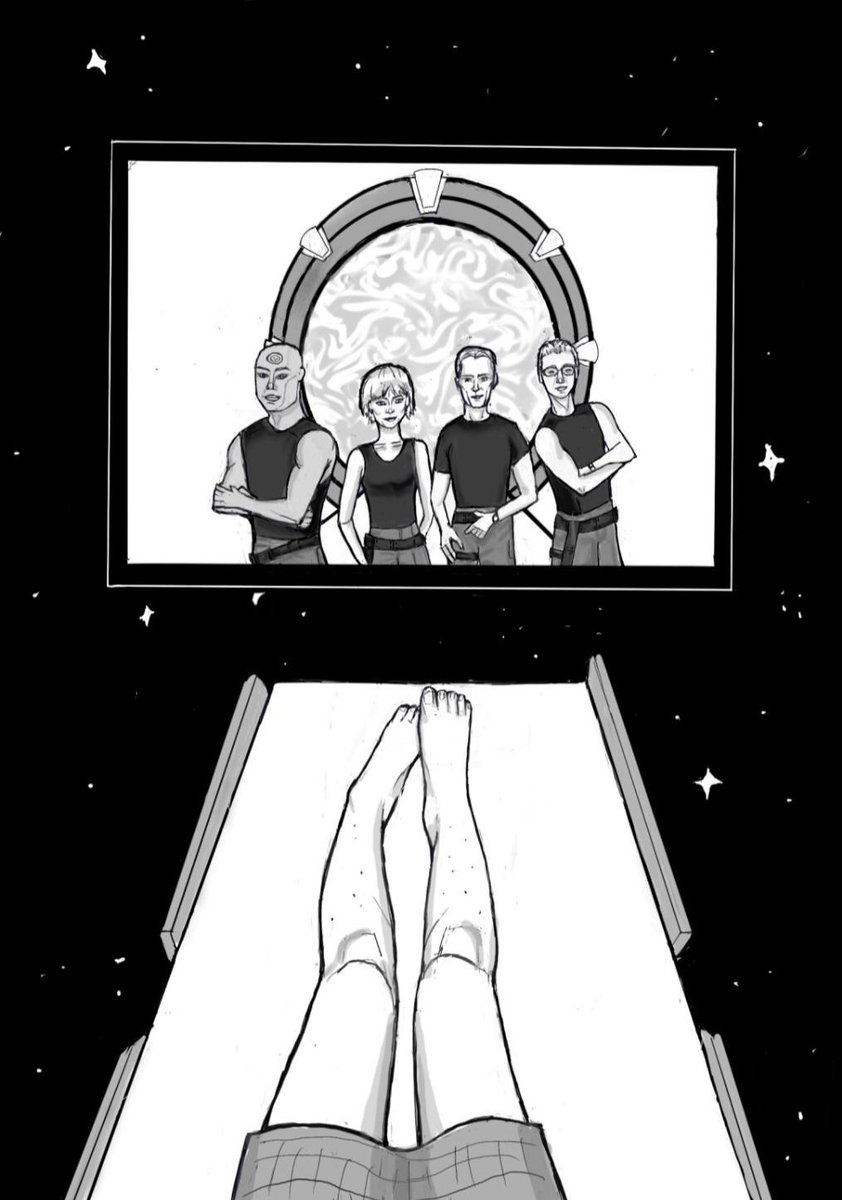 TesaWesaaa's tweet photo. As a newer viewer, but a devoted fan, I wanted to share how Stargate saved my life 3 years ago. 

Since my story seemed to reach a lot of people on Reddit, I caved and got premium so I could join the #SaveStargate conversation here too: 
I first saw the Stargate movie while I was in a psych ward against my will, with the tip of my spine dislocated. This injury was missed and my pain was dismissed as being in my head, while I had a neck injury that was almost universally fatal and my mind had given up. 

I fell in love immediately with the movie, and replayed it in my head for the next four days while I was held there, clinging to a neck brace terrified I wouldn't make it yet having no idea what was so wrong with me. 

I had no access to the Internet to know a whole world of the universe existed outside that movie, I thought it was just an isolated glimmer of distraction and hope in an unimaginable nightmare. 

When I was released, my mom and I went directly to pick up a hospital bed from Craigslist because I could no longer sleep in a normal bed.  SG-1 was playing on an old TV in the sketchy mobile home the bed was in. 

I wasn’t sure if I was going to end my life when we left the hospital, but I took this show’s existence and the extraordinary coincidence that it had been playing as some sort of sign to stay for just a little longer. 

Somehow each episode kept me going through nights I thought I wouldn't make it, and then nights turned into months. 

Eight months would pass having no idea if I would walk again, rotting away in that hospital bed from Craigslist. The show became my lifeline, what I would turn to when the world inevitably became too much each day. 

I’ve had twelve neurosurgeries and relearned to walk since I first saw the movie, all while the show and each variation played on repeat in the background like a soundtrack. 

As I lay dying from septic shock across the country, unsure if antibiotics could save me. As the youngest person in the nursing home for the two months I needed IV antibiotics afterwards. As I got my second spontaneous spinal dislocation and learned no matter how much better I got, it could be gone in an instant. 

This show and its books are what have kept me remotely sane. The characters, the vicarious adventures, and the jokes. Life has been passing me by for a while as I go in and out of being bedridden and ill, but this series has always been there. 

The first time I saw the movie was only three years ago, but in that short time Stargate has had a profound impact on my life. That’s why I think this new series is so important, and why the logic for canceling it over concern that only older fans would enjoy it feels flawed. 

You don’t have to be a lifelong fan to fall deeply in love with a universe and immerse yourself in it. You don’t know how many people might need this series and not even know it yet. 

Canceling it not only disappoints the fans who already love Stargate, but it takes away the chance for another generation to find the same escape and hope that me and many others have found in it. 

(Drawing done during those 8 months bedridden)
