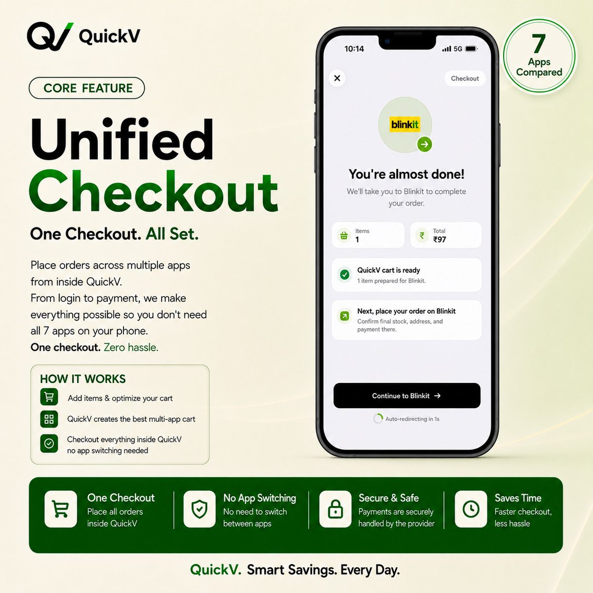 quickvapp's tweet photo. QuickV finds the cheapest cart across apps and helps you place your order without hopping between multiple grocery apps.

Less hassle. More savings.

#QuickV #SmartShopping #SaveMoney #Blinkit #Zepto #Instamart 

*For accurate details check QuickV https://t.co/BQtO2gFfXg
