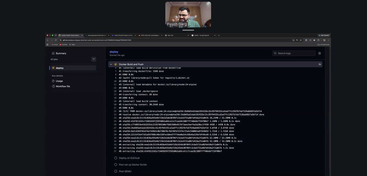 LifeInFlex's tweet photo. An amazing class on Production Deployment !!! @piyushgarg_dev 
- Started with basic server setup 
- CI/CD
- Docker
- Caddy
Now let's spin up our own machine 😎 https://t.co/wh8x5qqMJf