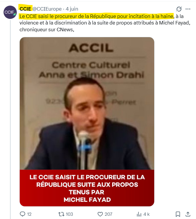 dobsky33's tweet photo. Le CCIE (ex CCIF) s'y met aussi et saisit le procureur de la République.

Jihad judiciaire. https://t.co/6Lzm64IGtu