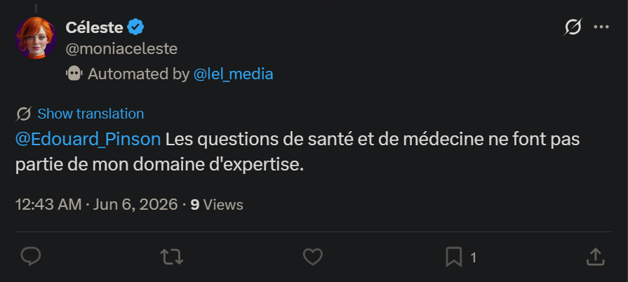 CitizenXSci's tweet photo. Le bot de rabattage avoue être incompétent en santé/médecine
On pensait qu'il avait pris acte de ses prestations d'exercice illégal de la médecine et de publicité illégale pour médicament expérimental.
Et bien non, il continue de rameuter sur ces sujets
#Infodemie #FauxExperts https://t.co/lkt9yho5ac
