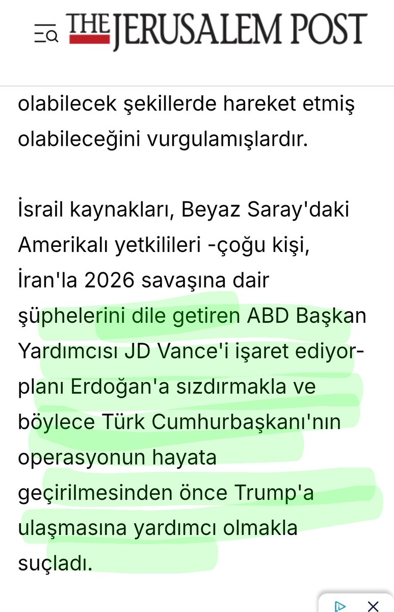 raifce's tweet photo. Jerusalem Post'ta yayımlanan ve #israil sansür kuruluna onaylatılan makaleye göre: PKK ve türevleriyle peşmergelerin İran'da yapacakları kara harekâtını Trump ile görüşen #RecepTayyipErdoğan önlemiş. Böyle bir harekâtın yapılacağı haberini Bşk yardımcısı JD Vance'ın Erdoğan'a verdiği iddia ediliyor. Yani İran'ı ipten Erdoğan almış. 
Soru şu: İran minnettarlığını beyan etti mi?