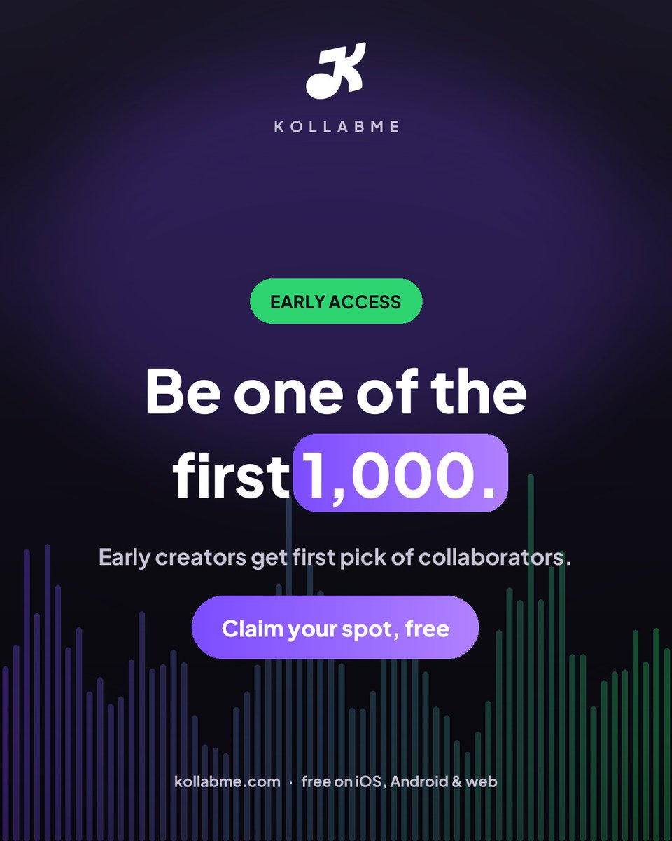 KollabMe's tweet photo. being early is the entire advantage.

KollabMe is small enough right now that the first 1,000 creators get first pick. the producers, vocalists, and engineers joining this week are building the rooms everyone else will want into by fall.

#musiccollab https://t.co/0tUzlGkTk2