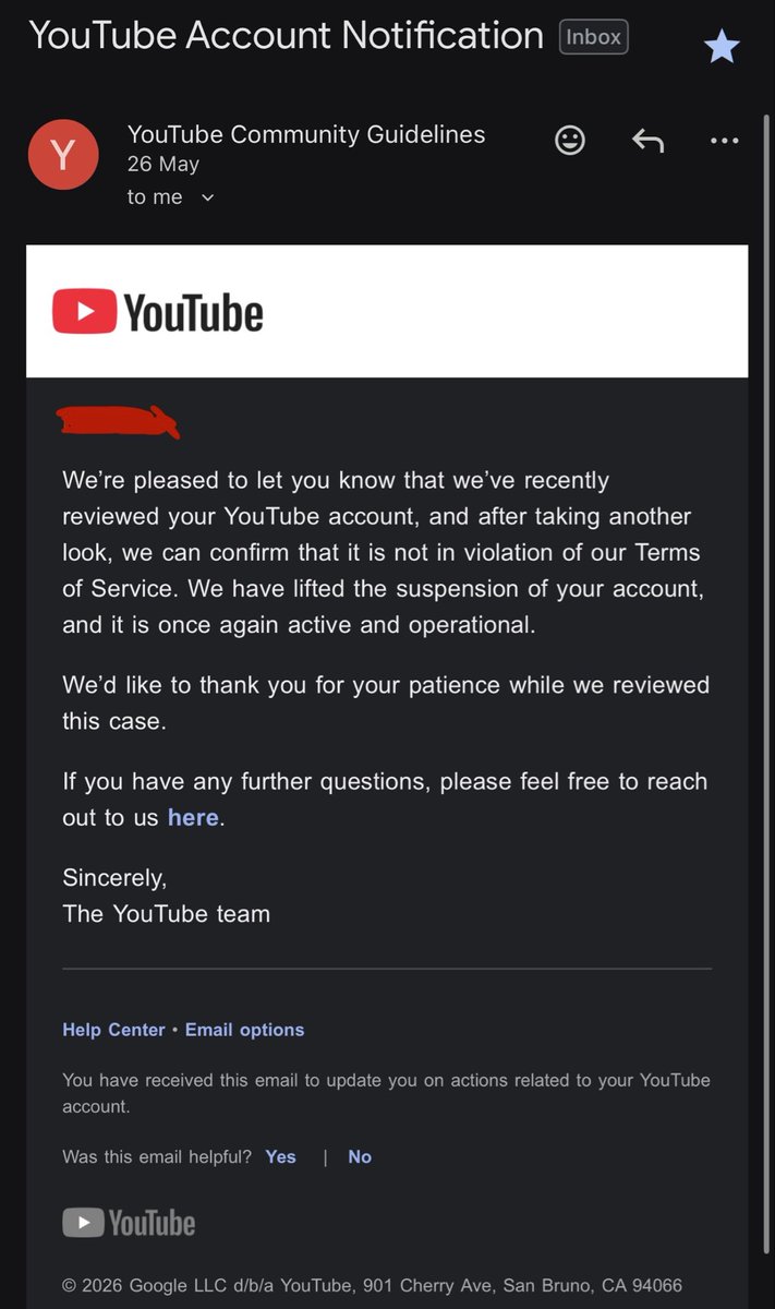 CosmicUEFN's tweet photo. @TeamYouTube
🔴 My channel was recently reinstated after a suspension review and I appreciate the reversal. I’m concerned about what happens if a future suspension occurs by mistake. What’s the best/fastest way to get it resolved and ensure it’s reviewed properly again? Thanks 🔴 https://t.co/2S2jTuN2G8