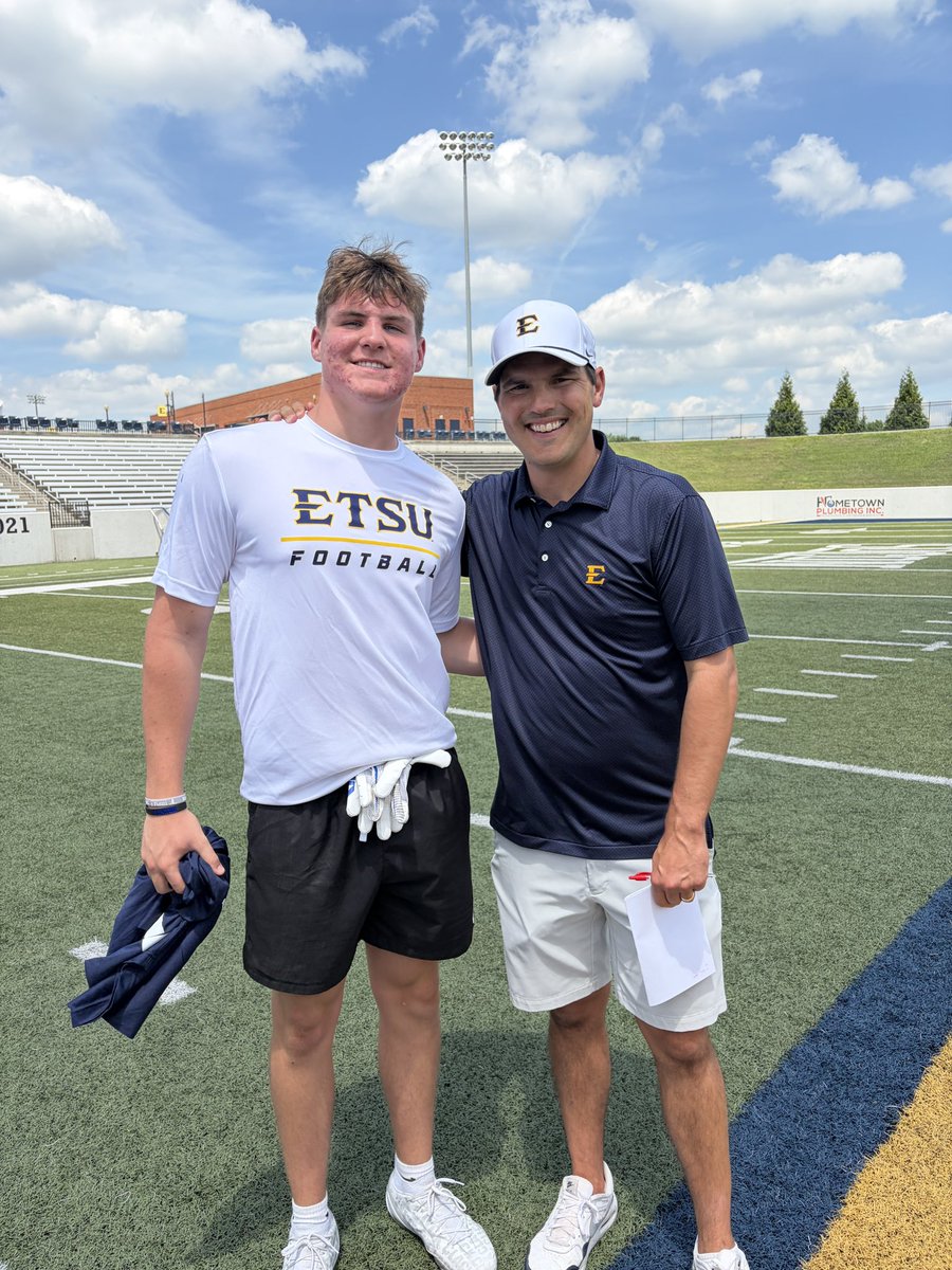 TysonRitter80's tweet photo. Had a great camp at ETSU today!!! Thank you @CoachB_Blackmon and @Coach_heals for having me up. 
@KarnsBeaversFB @BeeBo_Warren @DeFurLuke @5StarPreps @arodgers_3 @ChadSimmons_ @CSmithScout https://t.co/VvIMKwzjGW