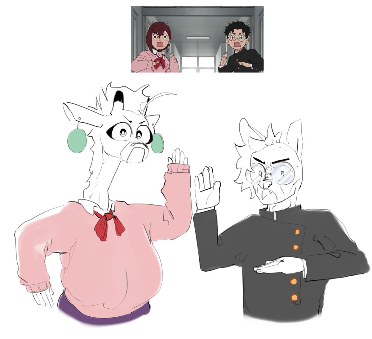 LenaBnuuy's tweet photo. drew them in Dandadan, but they can't pose right at all https://t.co/RH5MQMylgj