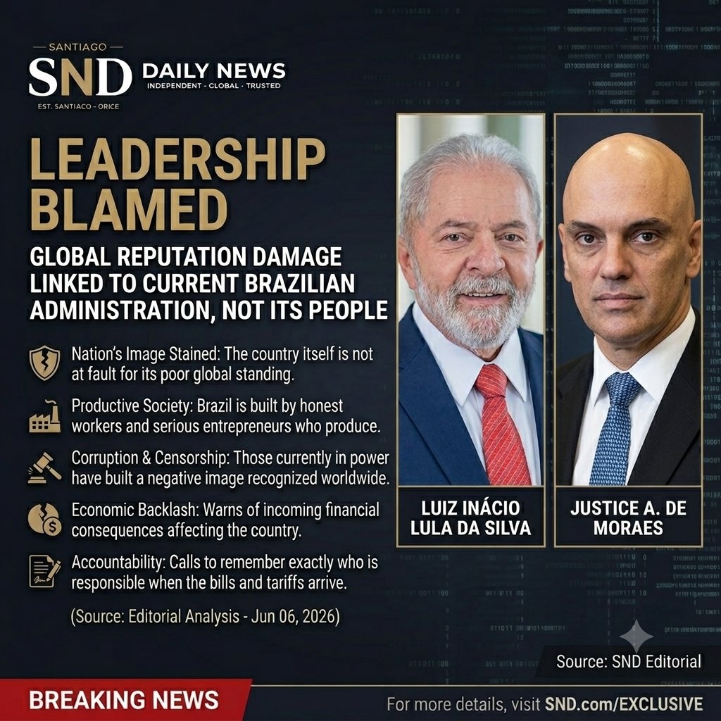 SantiagoDLNWS's tweet photo. 🇧🇷 It wasn't Brazil that got a bad reputation. It was those who rule Brazil. The country has honest workers, serious entrepreneurs, people who produce. But whoever sits in the chair of power built an image of corruption and censorship that the entire world has already read about. https://t.co/IB9FKN6HsX