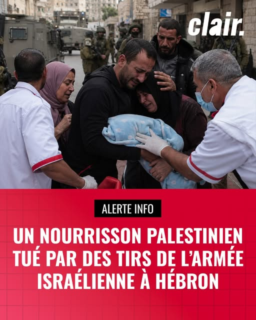 JRenardiere's tweet photo. Un  nourrisson palestinien de sept mois a été tué vendredi par des tirs de  l’armée israélienne à Hébron, en Cisjordanie. Ses parents ont aussi été  blessés. L’armée israélienne affirme qu’un soldat a ouvert le feu après  avoir vu un véhicule “accélérant dans leur direction”(AFP) https://t.co/bAmfmSIisf