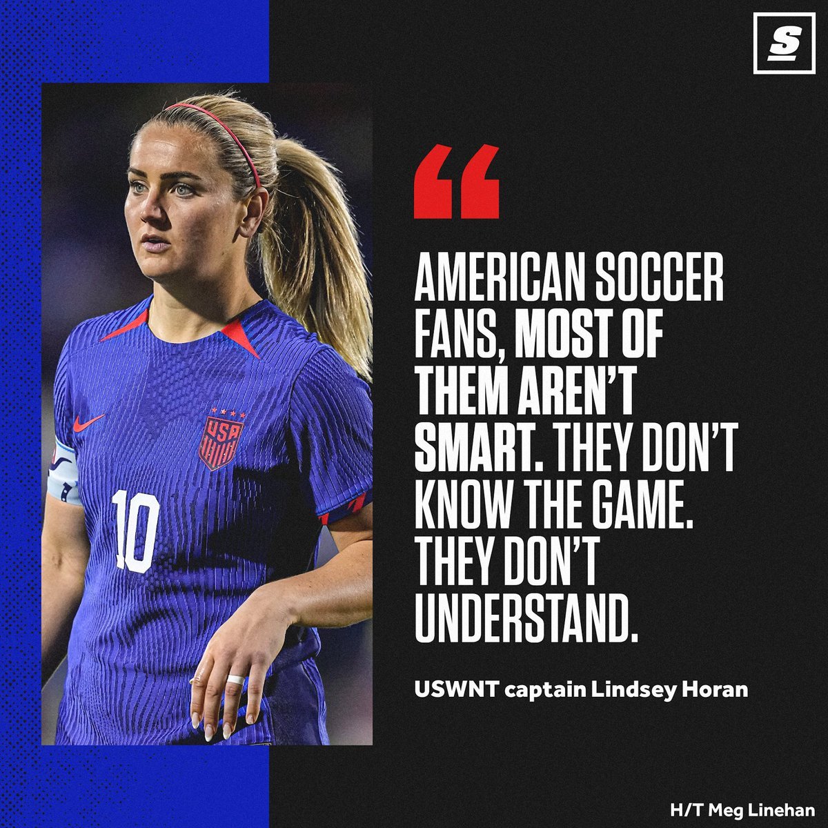 RealisticUSMNT's tweet photo. @USMNT @HomeDepot Every time a lineup is posted and I look at the comments I get reminded of the Lindsey Horan quote. https://t.co/JHitPBy7R3
