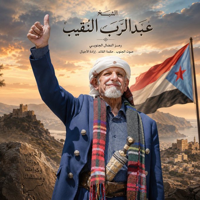 khaledaalnasi's tweet photo. هناك الآلاف من شيوخ القبائل الجنوبية وهناك عبدالرب النقيب وهو قامة بحجم وطن والوطن أكبر من المنطقة والقبيلة ، عبدالرب النقيب يتحدث دفاعاً عن عدن وحضرموت وأبين والضالع وكل مناطق الجنوب وهو أكبر من السياسة السعودية التي أرادت اشغاله في صراعات قبلية في يافع https://t.co/WyhYFxJtcl