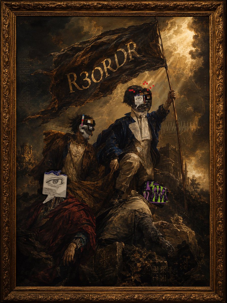 _SECUR3's tweet photo. From noise, a signal.

From fragments, a civilization.

Four reconstructed beings ascend through the ruins carrying the banner of R3ORDR not as conquerors, but as witnesses.

Memory stitched from interference.
Meaning recovered from collapse.

The future isn’t built from perfection.

It’s rebuilt from what survives.

R3333!
