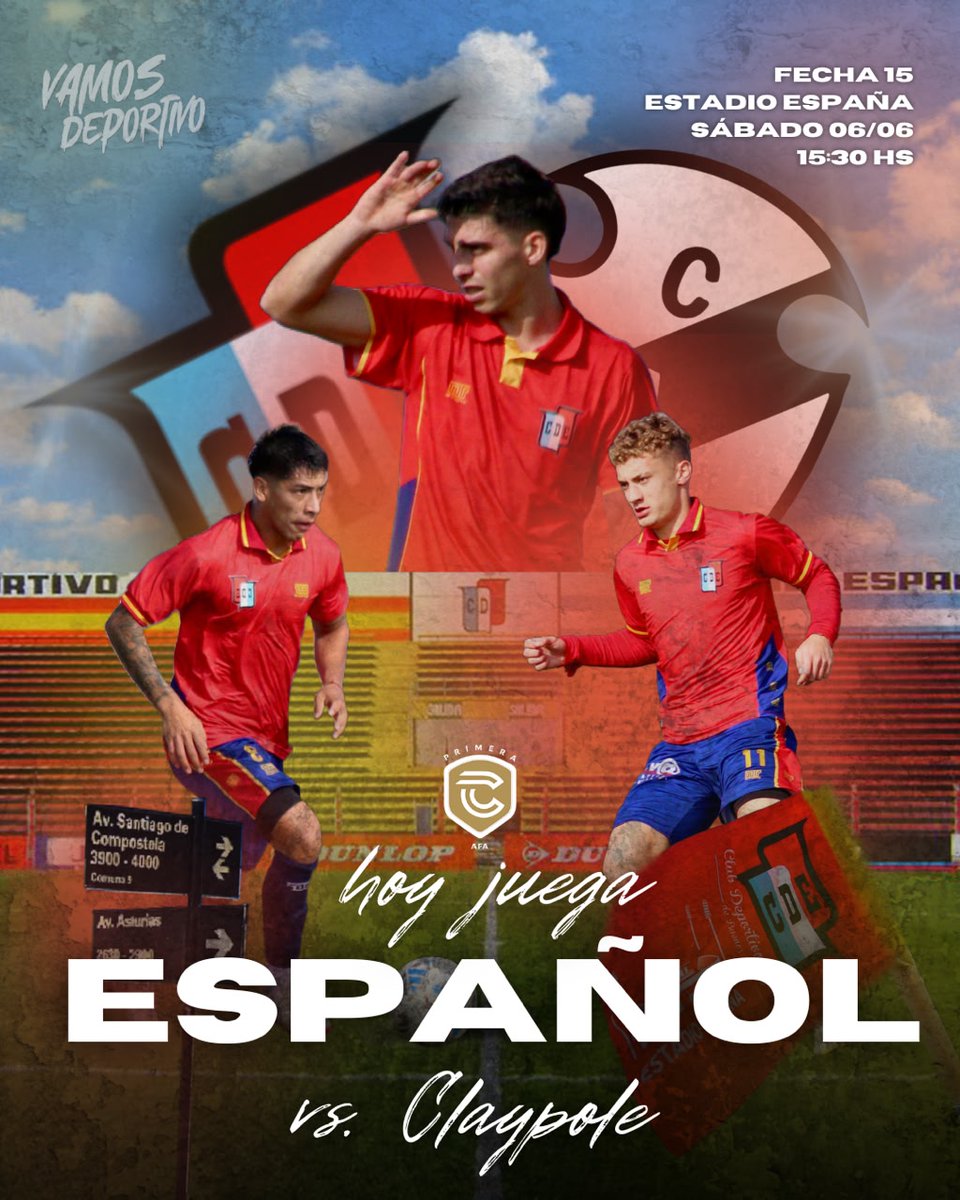 CDEspanol's tweet photo. 🚨¡HOY JUEGA ESPAÑOL! 🇪🇸

⚽️ Por la decimoquinta fecha de la Zona “B” del torneo Primera C, recibimos a @caclaypole en el Estadio España 🏟️

#vamosdeportivo https://t.co/jFwoDERz7s