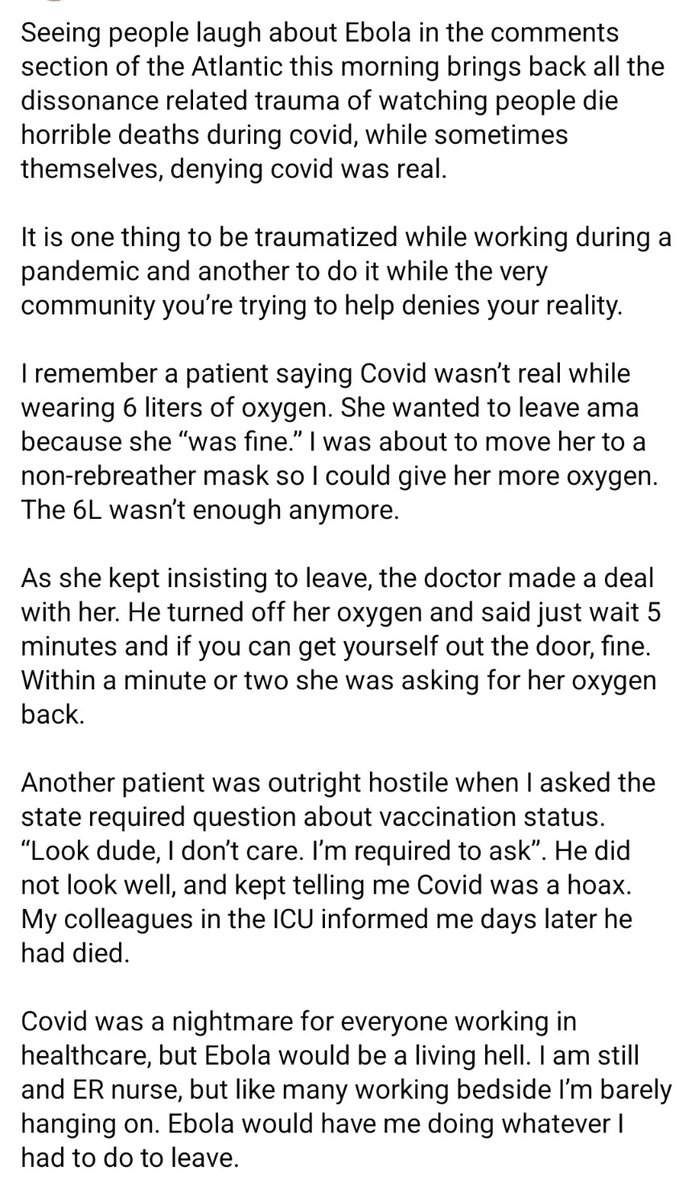 maolesen's tweet photo. Perfect example I just read from an ER nurse as to why the HCW supply side is in thin ice. I remember people laughing about HCWs who took their own lives because they couldn't deal with what was happening. We live in dark times. https://t.co/cYxQyvBzH4