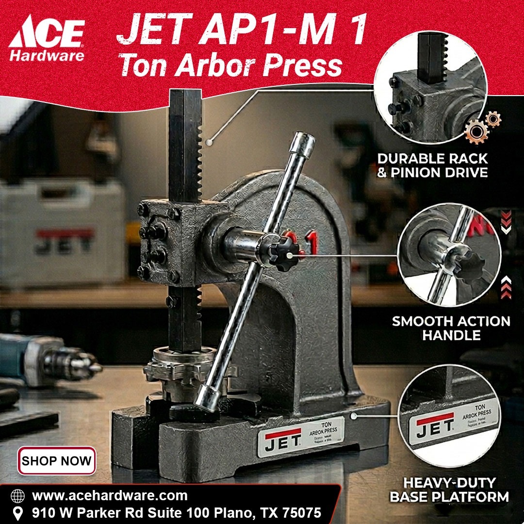 AcePlano's tweet photo. 🔧 Built for precision. Designed for durability. 🔧
Take on pressing, stamping, and assembly tasks with confidence using the JET AP1-M 1 Ton Arbor Press. Featuring a durable rack & pinion drive, smooth-action handle, and... today!
https://t.co/NR9hF515rZ
#AceHardware https://t.co/IBanvUK9nw