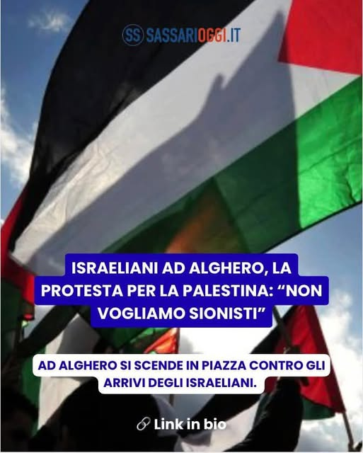 serebellardinel's tweet photo. #Alghero che scende in piazza contro l'arrivo degli israeliani è davvero encomiabile al confronto del #GovernoMeloni, che invece approva e TACE!!! https://t.co/rt9M5Uji4c