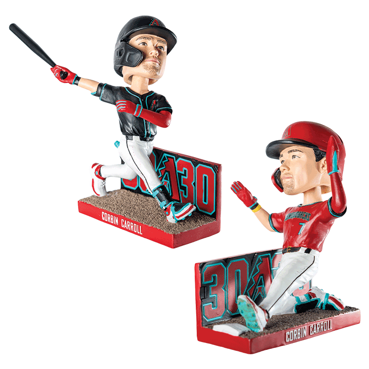BobbleheadBets's tweet photo. The Arizona Diamondbacks are giving away a mystery Corbin Carroll bobblehead to the first 25,000 fans at today’s game vs the Nationals.

This bobblehead honors Carroll’s 30/30 season from 2025. Fans will either receive a bobblehead of Corbin stealing a base or hitting a home run. https://t.co/f1WrlyV7RP
