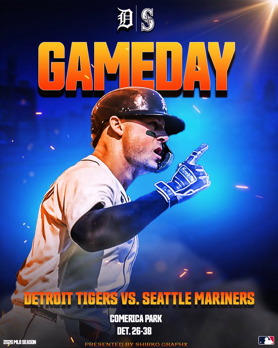 ShirkoGraphX's tweet photo. Game day Underway.

Tork in the lineup taking care of 1st base. 

#DetroitTigers #mlb2026 #shirkographx #spencertorkelson https://t.co/IWeq8YZpUo
