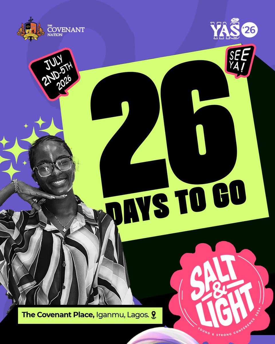 yasconference's tweet photo. Only 26 sleeps until the most anticipated gathering of the year kicks off! 🥹🤗

Make sure you prioritize your schedule and secure your free spot via the link in our bio so you don’t miss out on life-shifting experiences 

#yas2026 #youngandstrong #saltandlight https://t.co/7xIUK22dpr