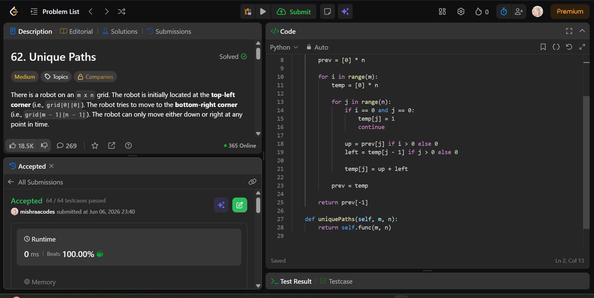 Sumitrmishraa's tweet photo. Day 6 – #SDESheetChallenge 🚀 

Solved:
🔹 Majority Elements II
🔹 Grid Unique Paths
🔹 Reverse Pairs

Today's problems covered voting algorithms, combinatorics, and merge-sort based counting techniques.

@takeUforward_  @striver_79 https://t.co/yYdfg6bt50