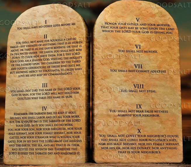 STARRIDER888's tweet photo. THIS IS AN INACCURATE DEPICTION OF THE TWO TABLETS OF THE TEN COMMANDMENTS. OF COURSE THEY WERE NOT WRITTEN IN ENGLISH, WHICH DID NOT EXIST THEN, BUT EXODUS 32:15 STATES THAT THE WRITING WAS ON THE BACK AND THE FRONT. I HAVE NEVER HEARD ANY ONE EVER MENTION THIS FACT !    L.J.F. https://t.co/gAXmjg1s0h