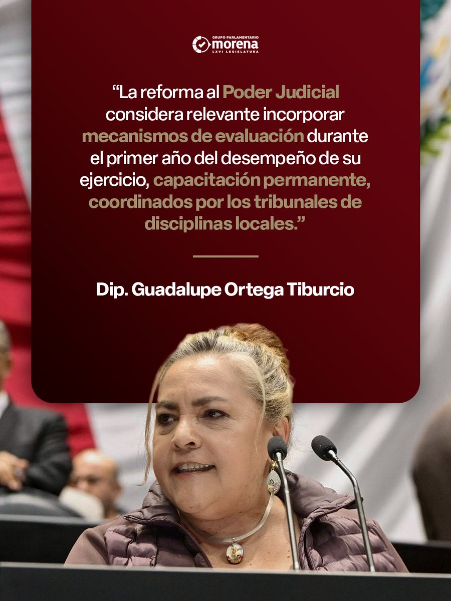 DiputadosMorena's tweet photo. La transformación del Poder Judicial avanza, por eso incorporamos mecanismos de evaluación durante el primer año de ejercicio y capacitación permanente, con el objetivo de fortalecer su desempeño y garantizar una mejor impartición de justicia.

@DipLupitaOrtega https://t.co/gfOELcNc7j