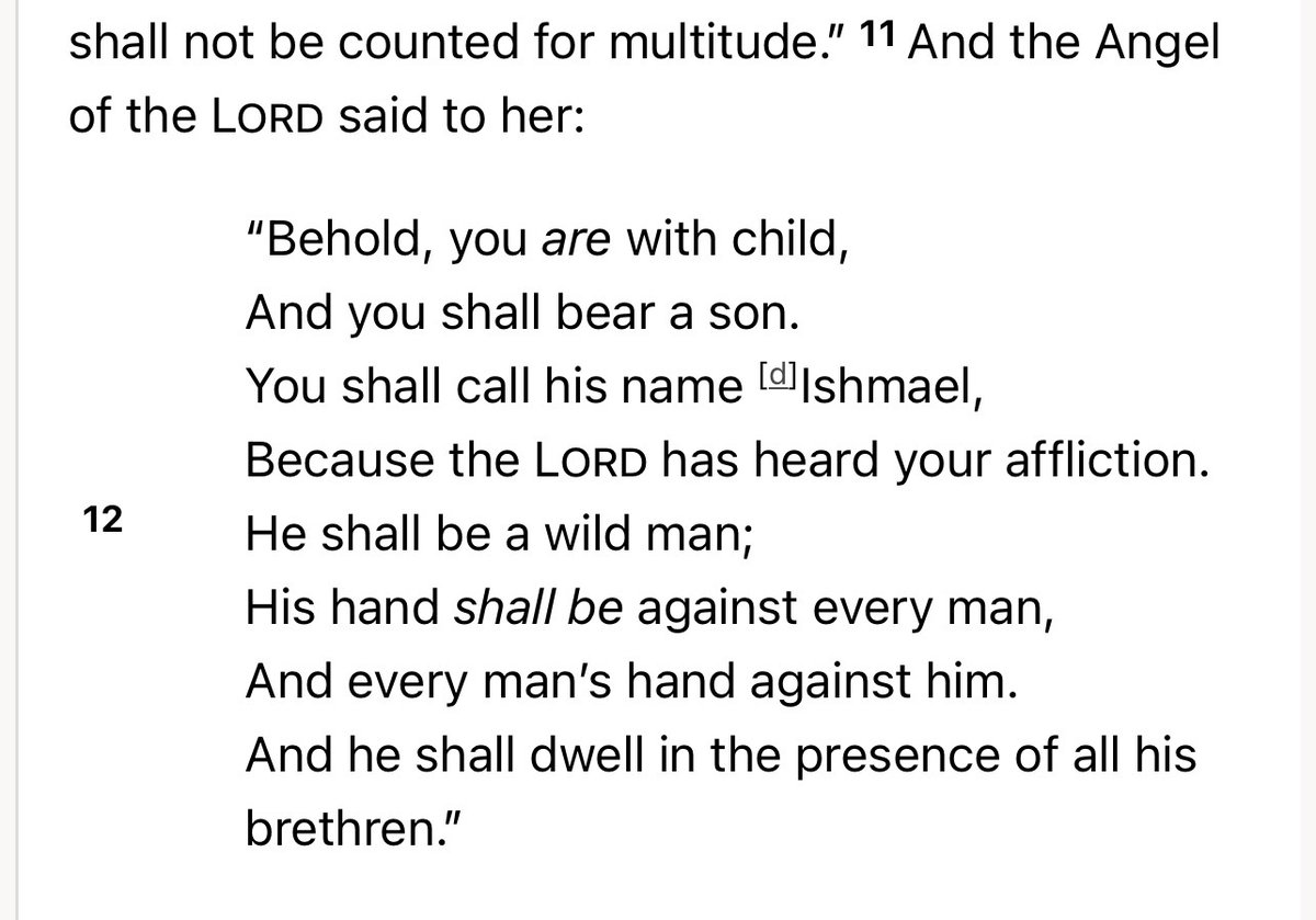 ParableoftheA's tweet photo. The “profit” Mohammed is in the line of Ishmael. Of course this doesn’t make him a “prophet”—or father of a religion. 

Regardless, the free gift of grace, thru belief in Jesus Christ, is still available to all who believe. 

Choosing Christ freely offers eternal salvation vs. the Islamic way of bloody, murdering jihad. 
Choose wisely!

Genesis 16: