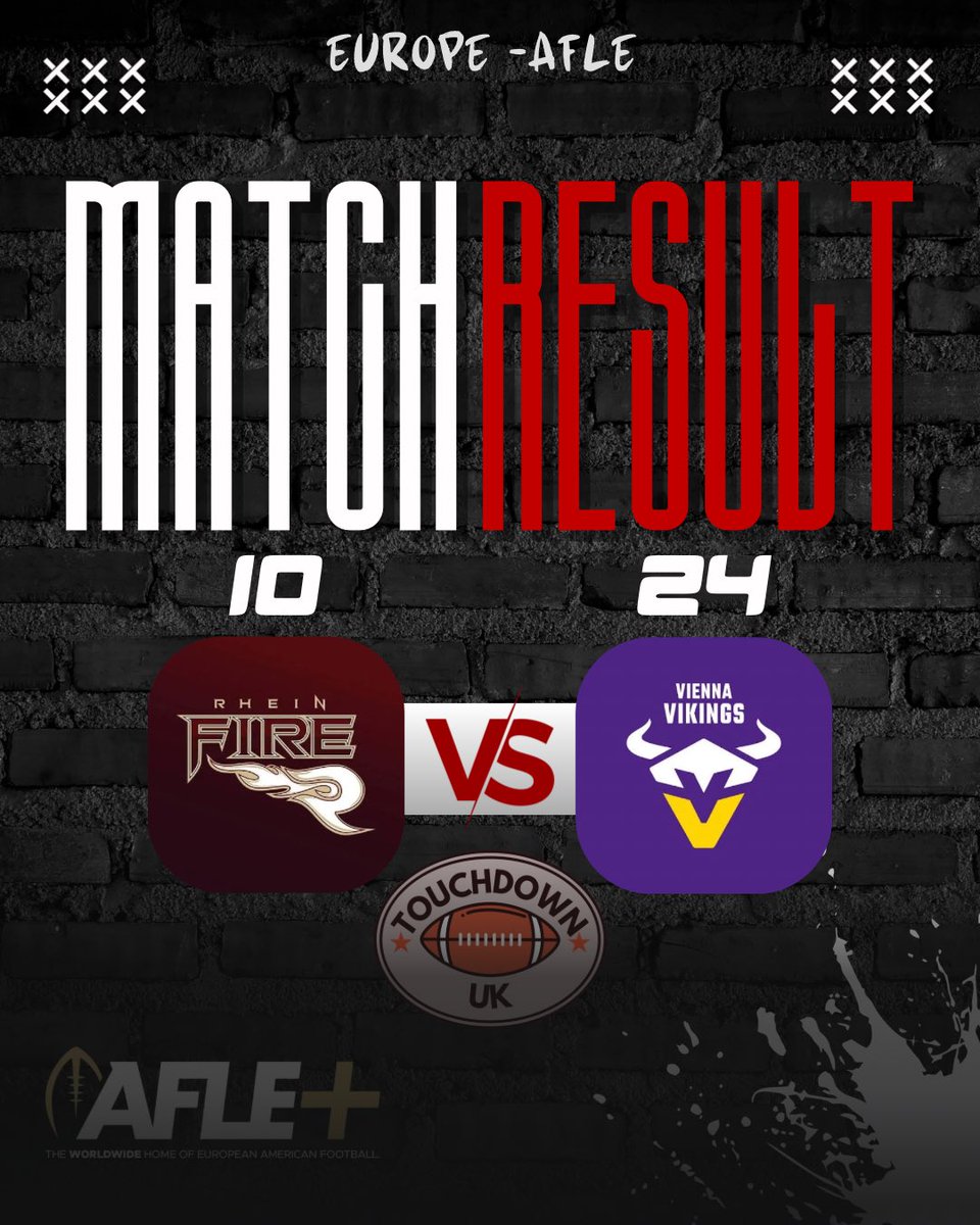 Tdownuk's tweet photo. 🏈 AFLE Results Week 3 🏈

@rheinfire lose to @viennavikings 10-24

#AFLE #AmericanFootball #TDUK https://t.co/1NGRA8TbGX