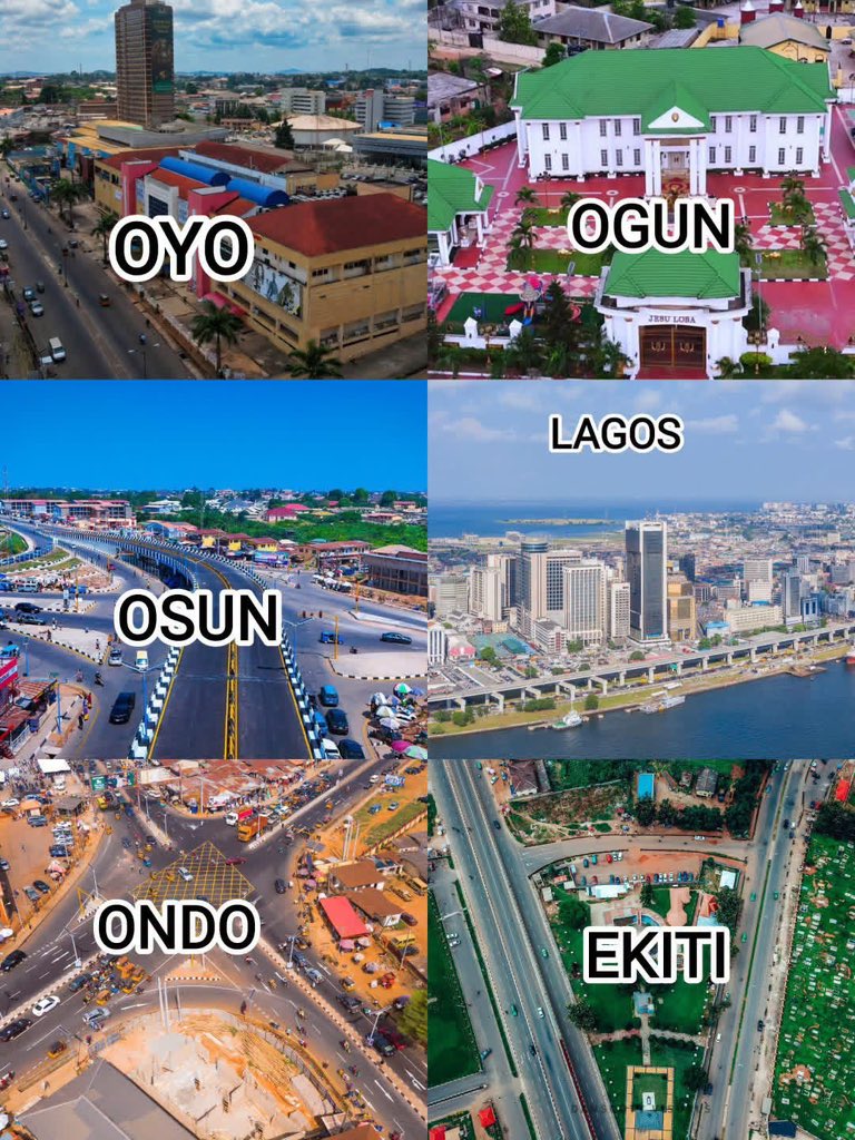 imakun122's tweet photo. SOUTH WEST States and States They Shared Borders With 

Ekiti State: Borders Kwara, Kogi, Ondo, and Osun states.

Lagos State: Borders Ogun State, as well as the Republic of Benin.

Ogun State: Borders Lagos, Ondo, Oyo, and Osun states, as well as the Republic of Benin.

Ondo State: Borders Osun, Ekiti, Kogi, Edo, Delta, and Ogun states.

Osun State: Borders Kwara, Ekiti, Ondo, Ogun, and Oyo states.

Oyo State: Borders Kwara, Osun, and Ogun states, as well as the Republic of Benin. 

#Nigeria