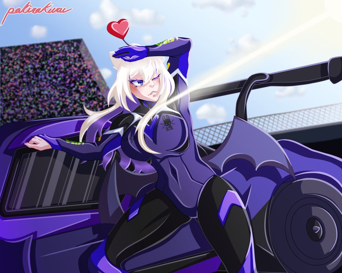yuumikass's tweet photo. Comm for @capssicle of her Mooglesona winning an F1 race! 

I had a lot of fun working on this piece! Thank you so much for commiss1oning me!
#VGenComm #VGen #Formula1 https://t.co/jWelWkuVot
