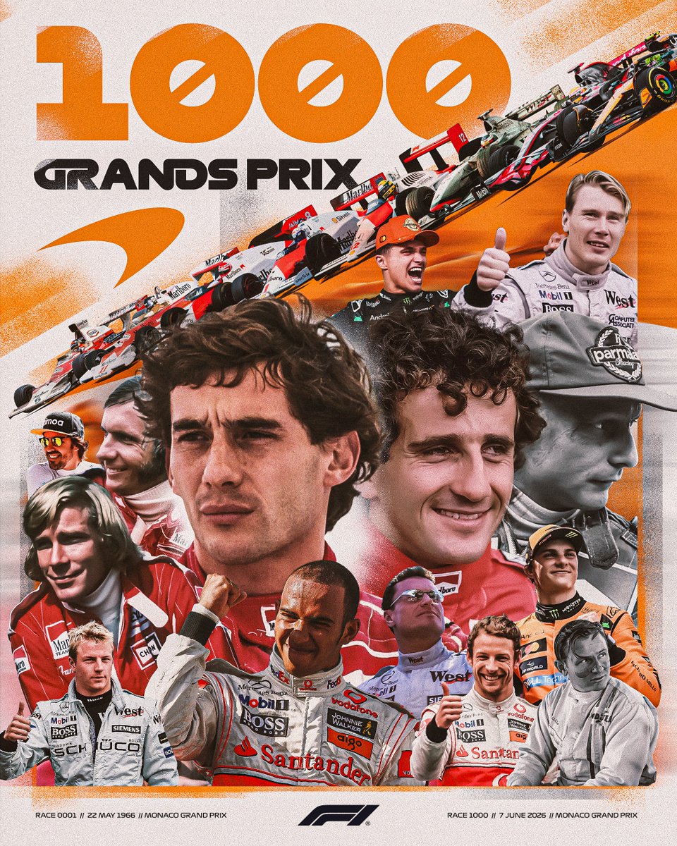F1's tweet photo. Today is the day of @McLarenF1's 1000th Grand Prix in F1 🤩

Congratulations to the whole papaya team! 👏

#F1 #MonacoGP https://t.co/evOn5kBxm3