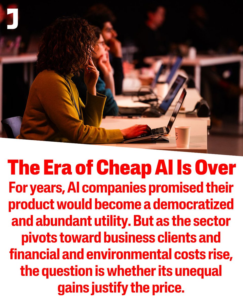jacobin's tweet photo. Sure, the use value of AI may be real.

But the rising costs are real too. At current prices, AI will be a luxury good, not the widespread utility we were promised. https://t.co/pdkIU2qbb6 https://t.co/kNA8BxqXhD