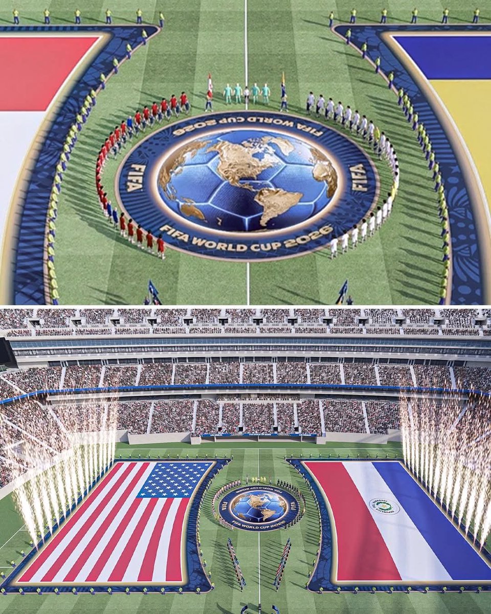mfonpat's tweet photo. 🚨 𝐁𝐑𝐄𝐀𝐊𝐈𝐍𝐆: FIFA has introduced a new pre-match ceremony format for the World Cup. 
•Both squads, including substitutes, will gather in CIRCLES within their respective halves.
• During the national anthems, TWO LARGE NATIONAL FLAGS will be displayed across each side https://t.co/Y8jc0ddYvF