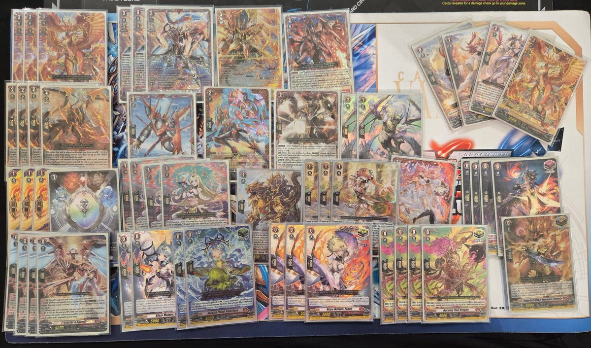 Geraldz_'s tweet photo. Got top 8 at BSF Jakarta Singles with Jheva. Finally some good performance with this fire chicken.

I might be wrong on how many times I went 1st, but surely it's not a lot and the few times I went 1st that I remembered is when facing decks that wants to go 2nd 😌. 
#VGTopDecks https://t.co/LtugGCHCSF