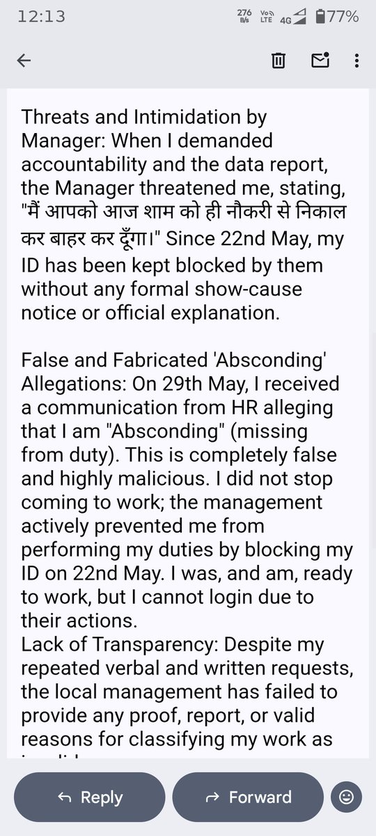DwivedRamdutt's tweet photo. "My salary has been illegally withheld by @Paytm @PaytmCare. My ID was blocked on 22nd May by the ASM to hide data after I installed 17 boxes. On 29th May, HR sent a false absconding notice. Sent official emails but no reply or resolution yet. Need urgent help! @LabourMinistry" https://t.co/26BPD96Ypg