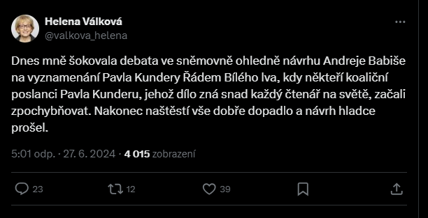 BuriJanek's tweet photo. @petrfischer3 Poslanecký klub ANO se intelektuálkami jen hemží - Válková si zase oblíbila Pavla Kunderu 😁 https://t.co/E0ku2JzIDs