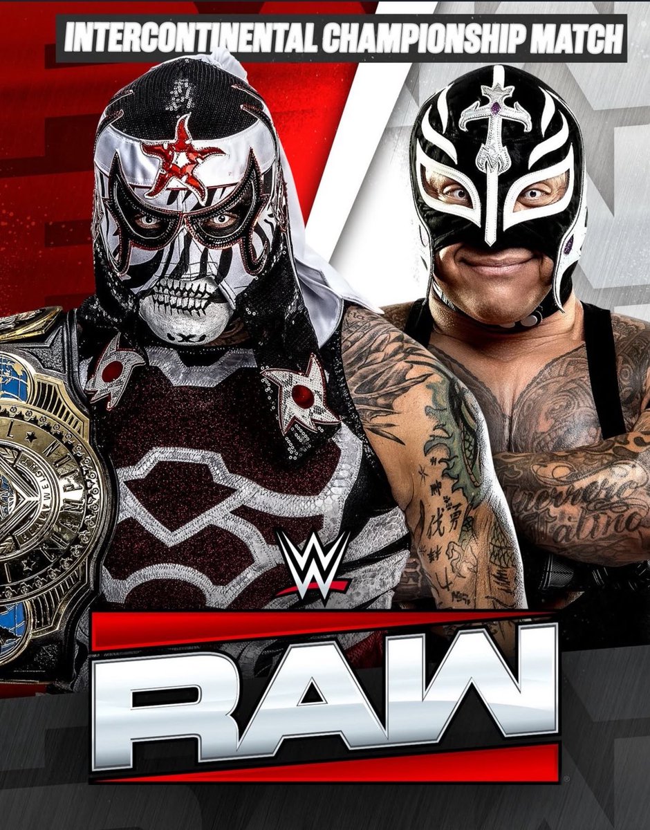 NationVaquer's tweet photo. Pents vs Rey Mysterio for the Intercontinental Championship is official for this Mondays #WWERaw in Paris https://t.co/LiFjLB2t3a