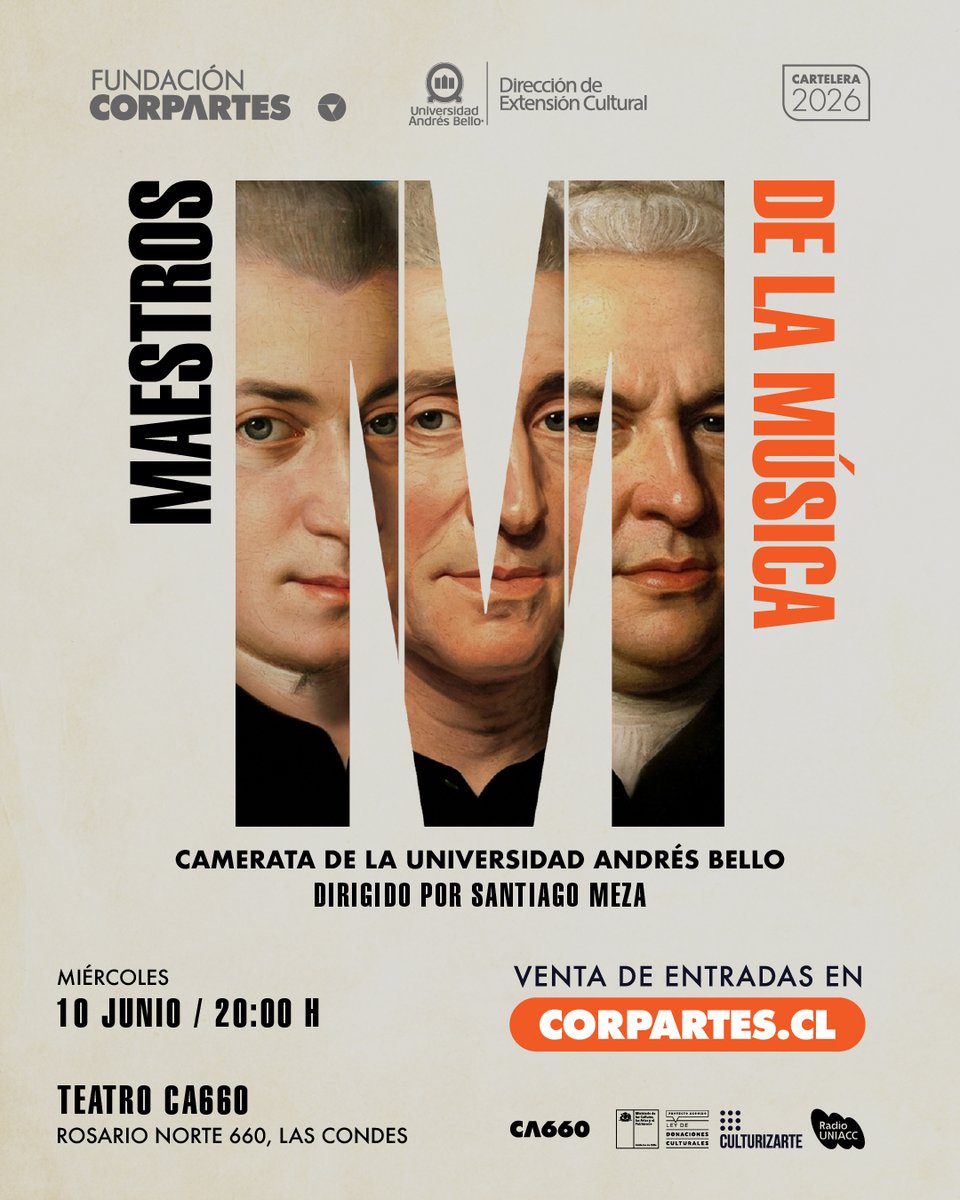CorpArtes's tweet photo. ¡ES HOY!⏰
Te esperamos este 10 de junio para disfrutar con un concierto que reúne obras de #Bach, #Haydn y #Mozart.

🎟️Entradas: https://t.co/7W3lc6JNfj
✴️Descuentos: Estudiantes, 3a edad, Vecinos #LasCondes, #Vitacura, #LoBarnechea, y #LaTercera

#Chile #Santiago #Concierto https://t.co/nUqPwlcfEH