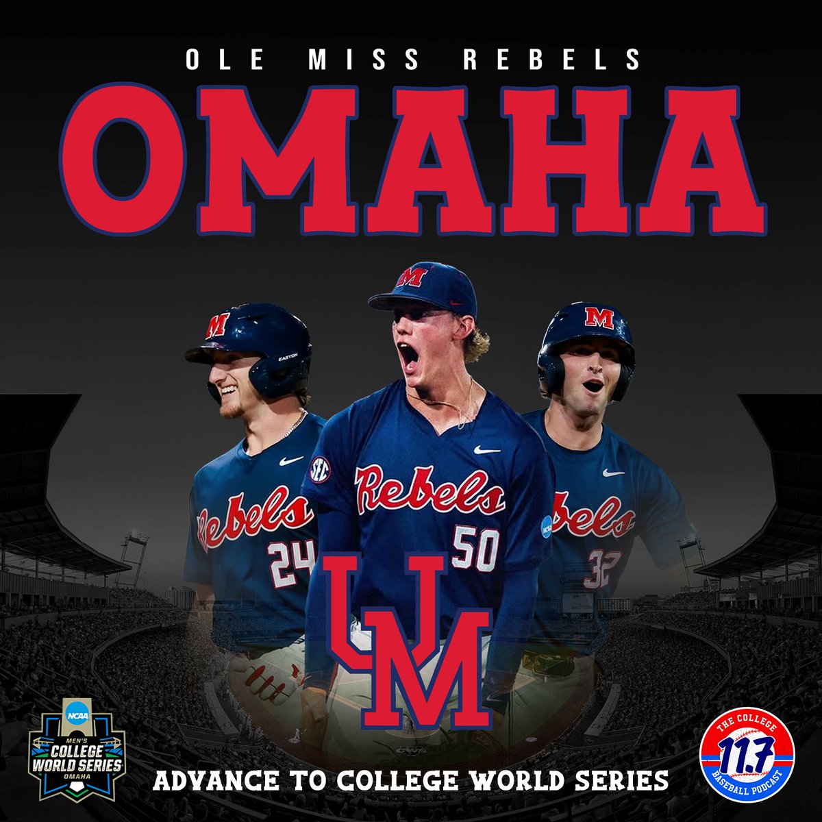 11point7's tweet photo. Ole Miss SWEEPS the Auburn Super Regional

Rebels advance to the College World Series for the 7th time in program history https://t.co/tZjcfdLF1a
