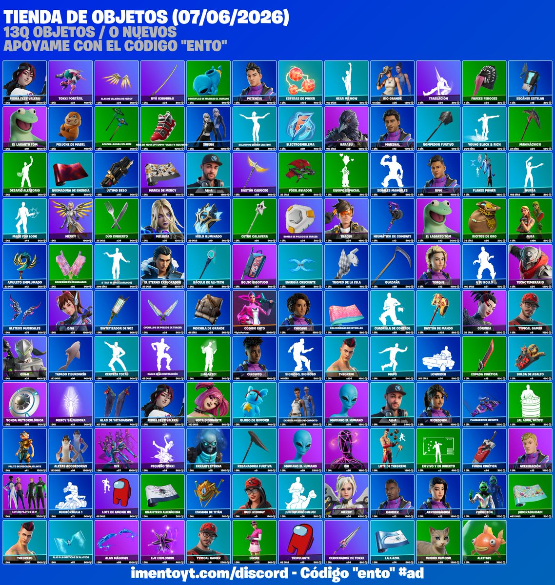 imentoyt's tweet photo. Tienda de #Fortnite del 07/06/2026

Puedes comprar aquí: https://t.co/shjk1f8EcP

Apóyame usando el código “ento”, me ayudas mucho ❤ #EpicPartner

La tienda tiene un valor de 117700 paVos. https://t.co/kW6BXzFfby