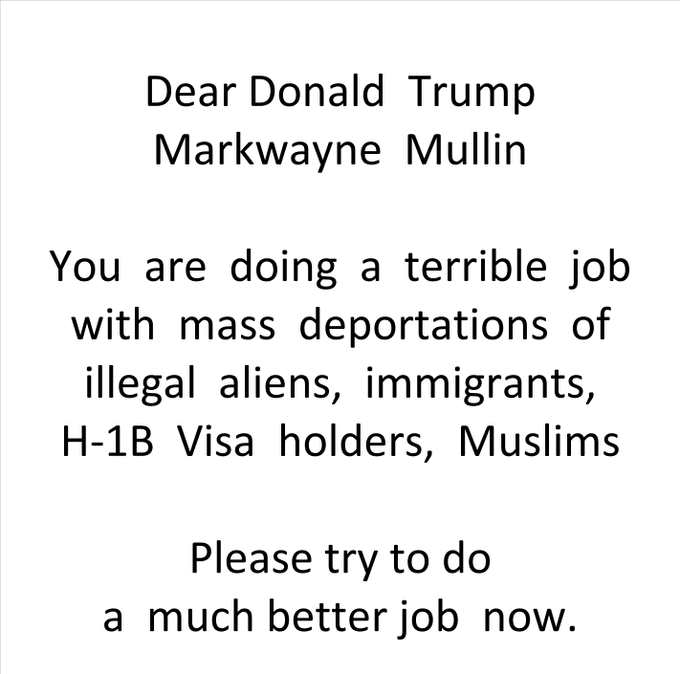 rr76012's tweet photo. Dammit Donald Trump 

Hire somebody that can do the job of mass deportation of illegal aliens. 

Remember, 25-75 Million illegal aliens to deport from within the USA. 

SCOTUS, Supreme Court, Congress, White House, Republicans, Democrats, Susie Wiles, Stephen Miller GOP https://t.co/Kjg4CK0yz9