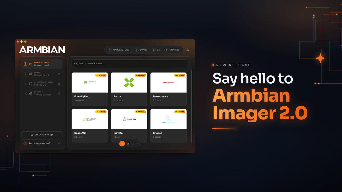 armbian's tweet photo. Meet our new Armbian Imager 2.0
https://t.co/MO5qUMihth
#Armbian #EmbeddedLinux #ARM64 #Rockchip #Ubuntu #KDE #Mainline https://t.co/Z7TudUicMS