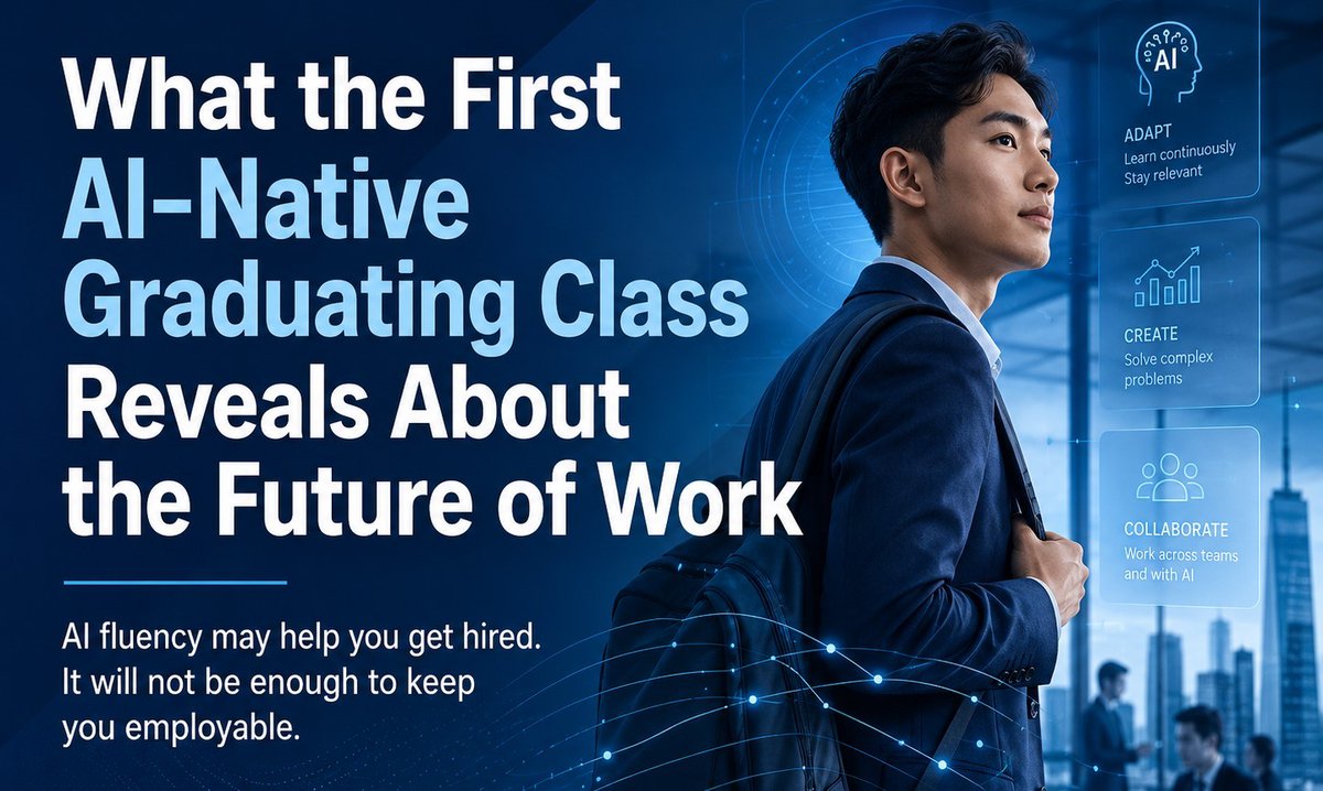 MossMJacques's tweet photo. What the First AI-Native Graduating Class Reveals About the Future of Work

AI fluency may help you get hired. It will not be enough to keep you employable.

Link: https://t.co/7bynPeip4U

#AIGovernance #AIeconomy #FutureOfWork  #AIEthics #AIBIB https://t.co/tSpHCvj0YF
