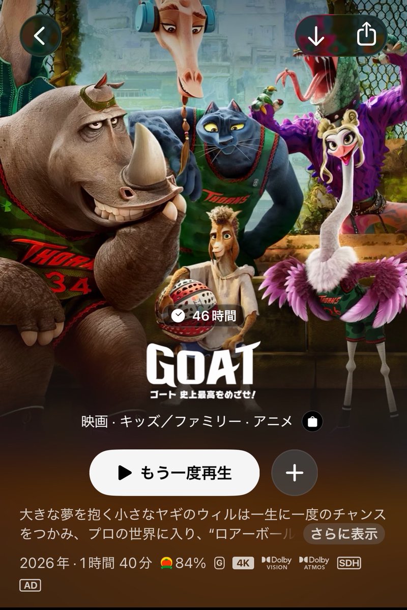tchapanh's tweet photo. ゴート観た。動物の世界で独自に発展したバスケ『ロアーボール』の話で、スタジアムごとに独自の地形やギミックが発生するので体型の異なる動物たちが動き回る様を色々工夫できて楽しい。キリンがまさかのステフィンカリーだったとは。 https://t.co/8KdVIim6Vs