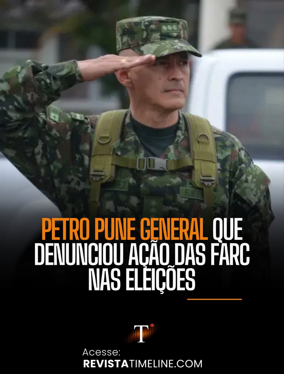 RevistaTL's tweet photo. A Colômbia vive mais um episódio de tensão envolvendo suas Forças Militares e o ambiente político do país. O general colombiano Erick Rodríguez Aparicio, então Subchefe de Operações das Forças Militares e responsável pelo chamado Plano Democracia — estrutura encarregada de garantir a segurança do processo eleitoral colombiano — foi alvo de uma ordem de retirada do serviço ativo, decisão que rapidamente provocou forte repercussão política e institucional.

Segundo relatos divulgados pela imprensa colombiana, Rodríguez denunciou processos de “carnetização” de comunidades e mecanismos de controle político exercidos por organizações criminosas em determinadas regiões do país. O militar afirmou que havia preocupação quanto à liberdade de escolha dos eleitores em áreas sob influência de grupos armados.

As declarações provocaram intenso debate dentro do cenário político colombiano. Críticos da decisão do governo afirmaram que o afastamento do oficial poderia ser interpretado como uma punição por suas denúncias. Já setores alinhados ao governo sustentaram que mudanças na estrutura militar fazem parte das atribuições normais do Poder Executivo.

O caso ganhou ainda mais repercussão pelo cargo ocupado por Rodríguez. Como responsável pelo Plano Democracia, sua missão era coordenar a atuação das Forças Militares na proteção das eleições presidenciais, garantindo segurança em regiões vulneráveis à ação de grupos criminosos, narcotraficantes e organizações insurgentes.